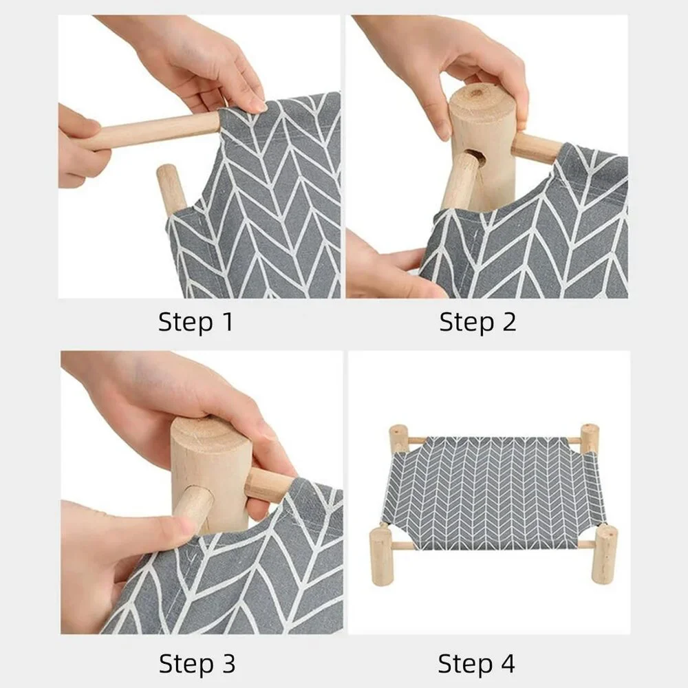 Cat and Dog Hammock Bed for Small Dogs, Brethable Wooden Cat Pet Rabbit Elevated
